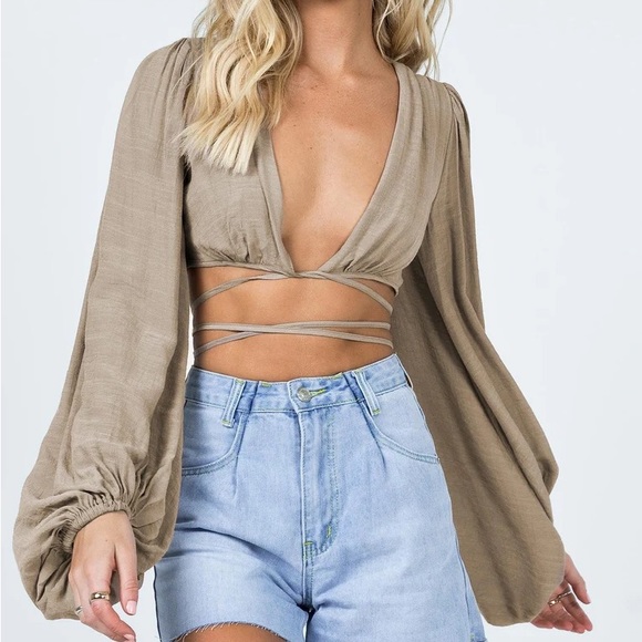 Princess Polly Tops - Princess Polly Ayesha Long Sleeve Brown Top